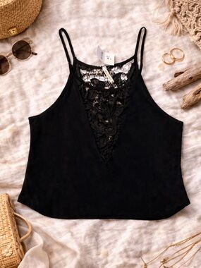 Emma & Sam Black Lace Trim Camisole Top Small NWT